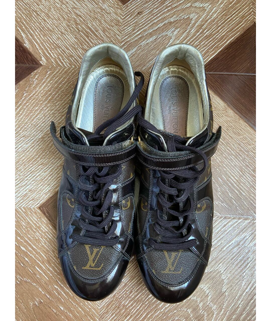 LOUIS VUITTON PRE-OWNED Коричневые кожаные кроссовки, фото 2