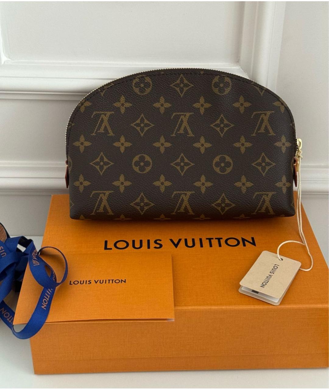 LOUIS VUITTON Коричневая кожаная косметичка, фото 7