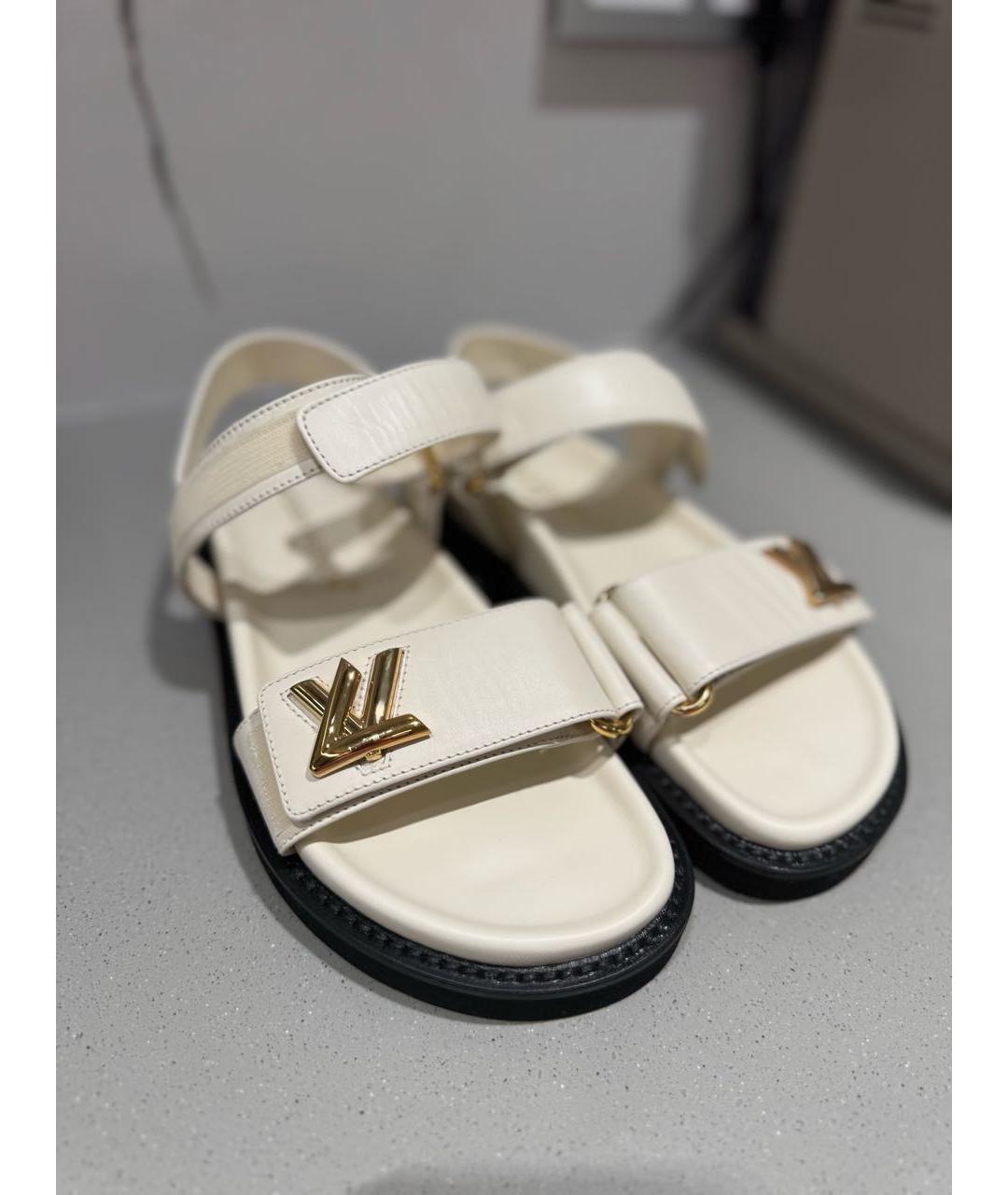 LOUIS VUITTON Белые кожаные сандалии, фото 8