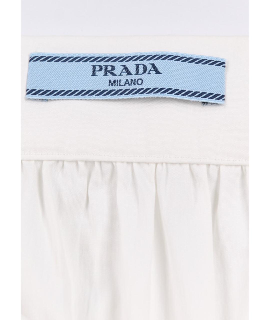 PRADA Белая хлопко-эластановая юбка мини, фото 3