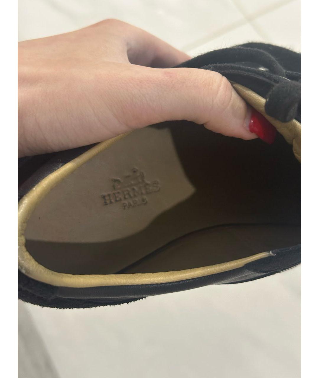 HERMES Черные кожаные низкие кроссовки / кеды, фото 5