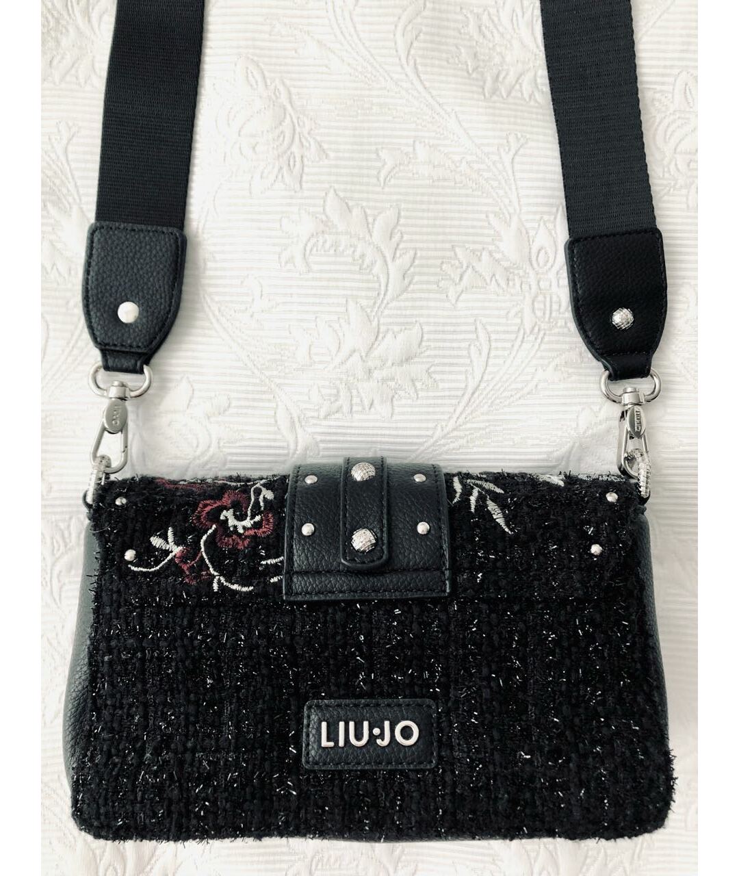 LIU JO Черная твидовая сумка тоут, фото 3