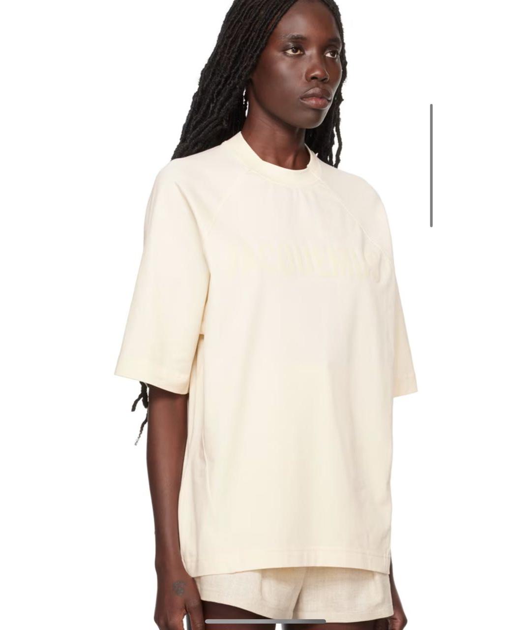 JACQUEMUS Бежевая хлопковая футболка, фото 3
