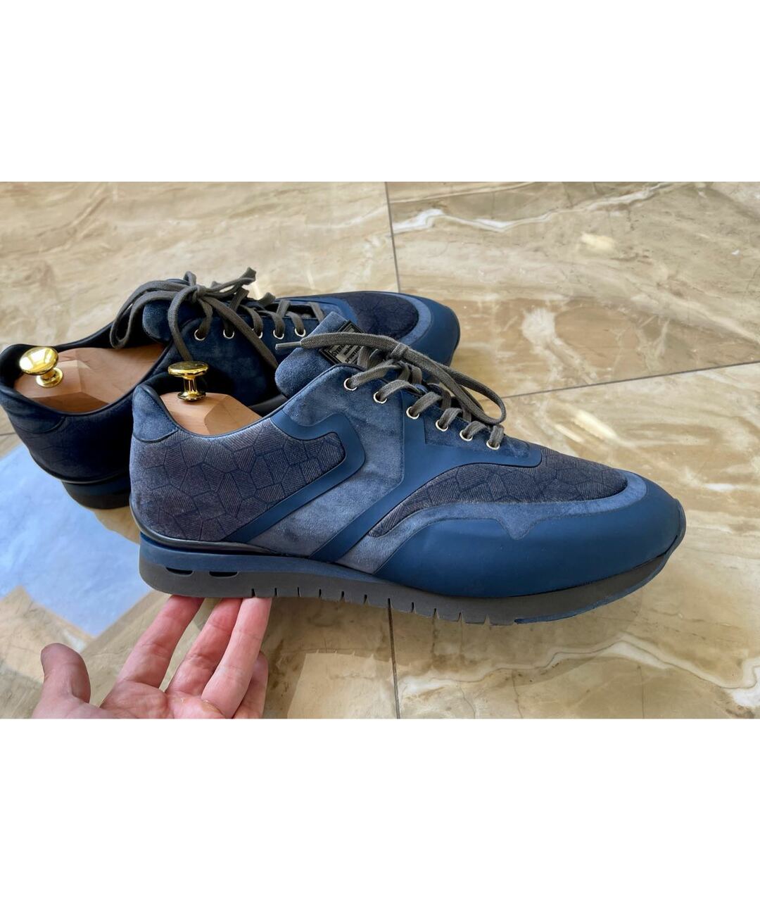 STEFANO RICCI Темно-синие бархатные низкие кроссовки / кеды, фото 8