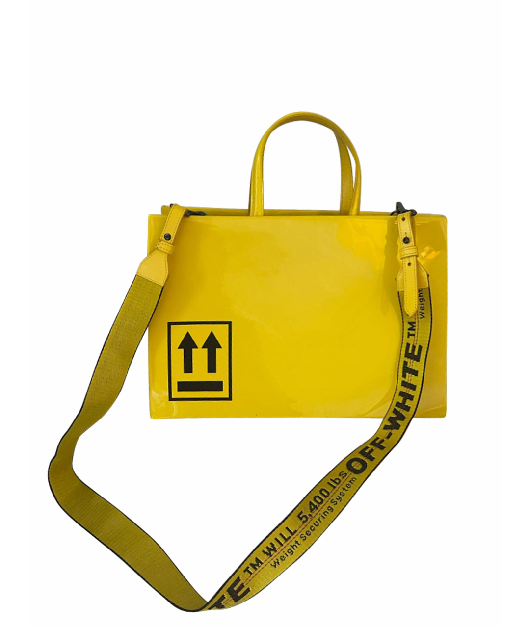 OFF-WHITE Желтая сумка тоут из лакированной кожи, фото 1
