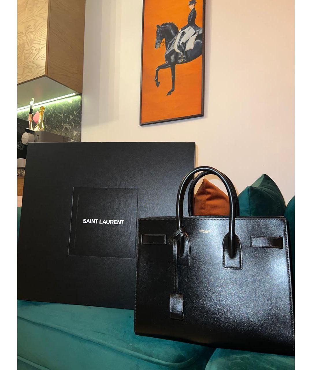 SAINT LAURENT Черная кожаная сумка тоут, фото 5
