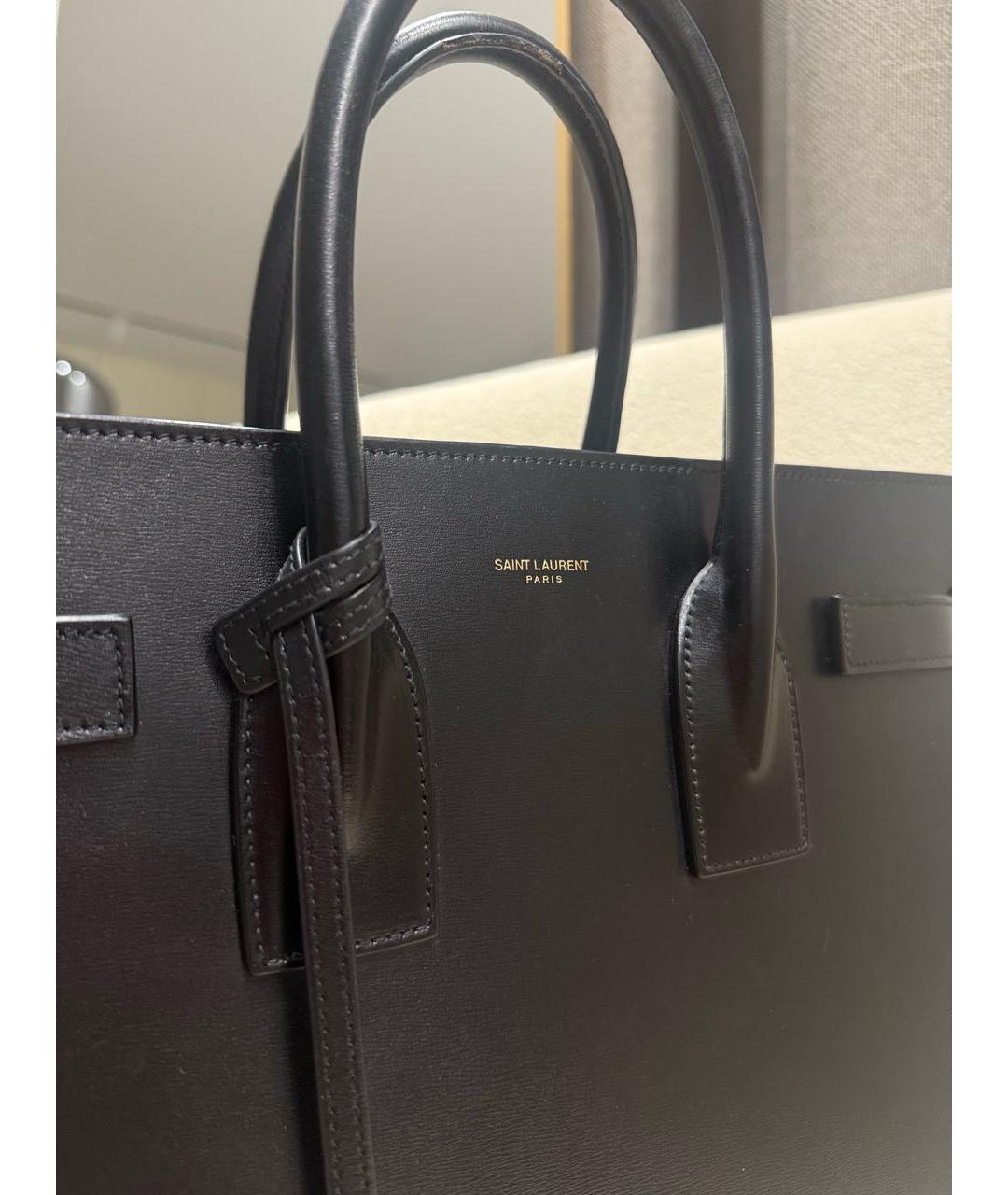 SAINT LAURENT Черная кожаная сумка тоут, фото 2