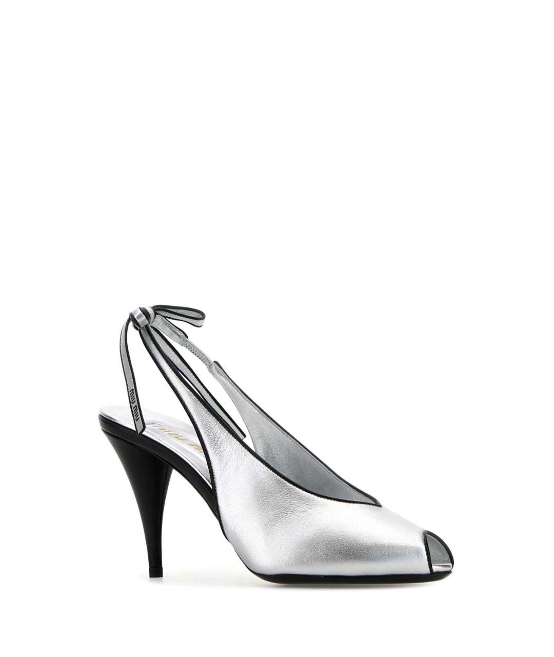 MIU MIU Серебряные кожаные босоножки, фото 2