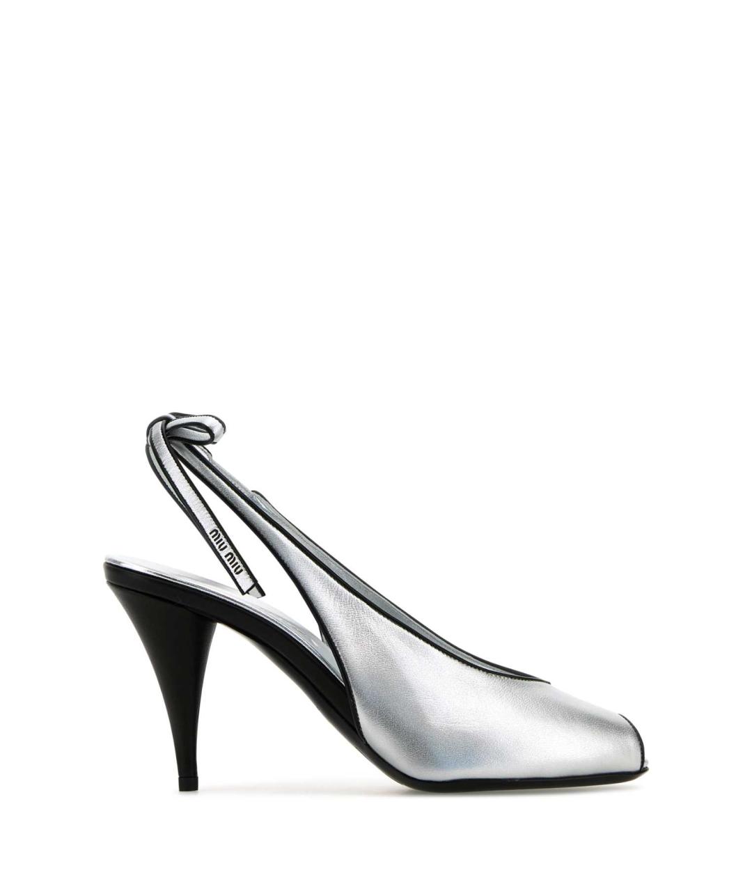 MIU MIU Серебряные кожаные босоножки, фото 1