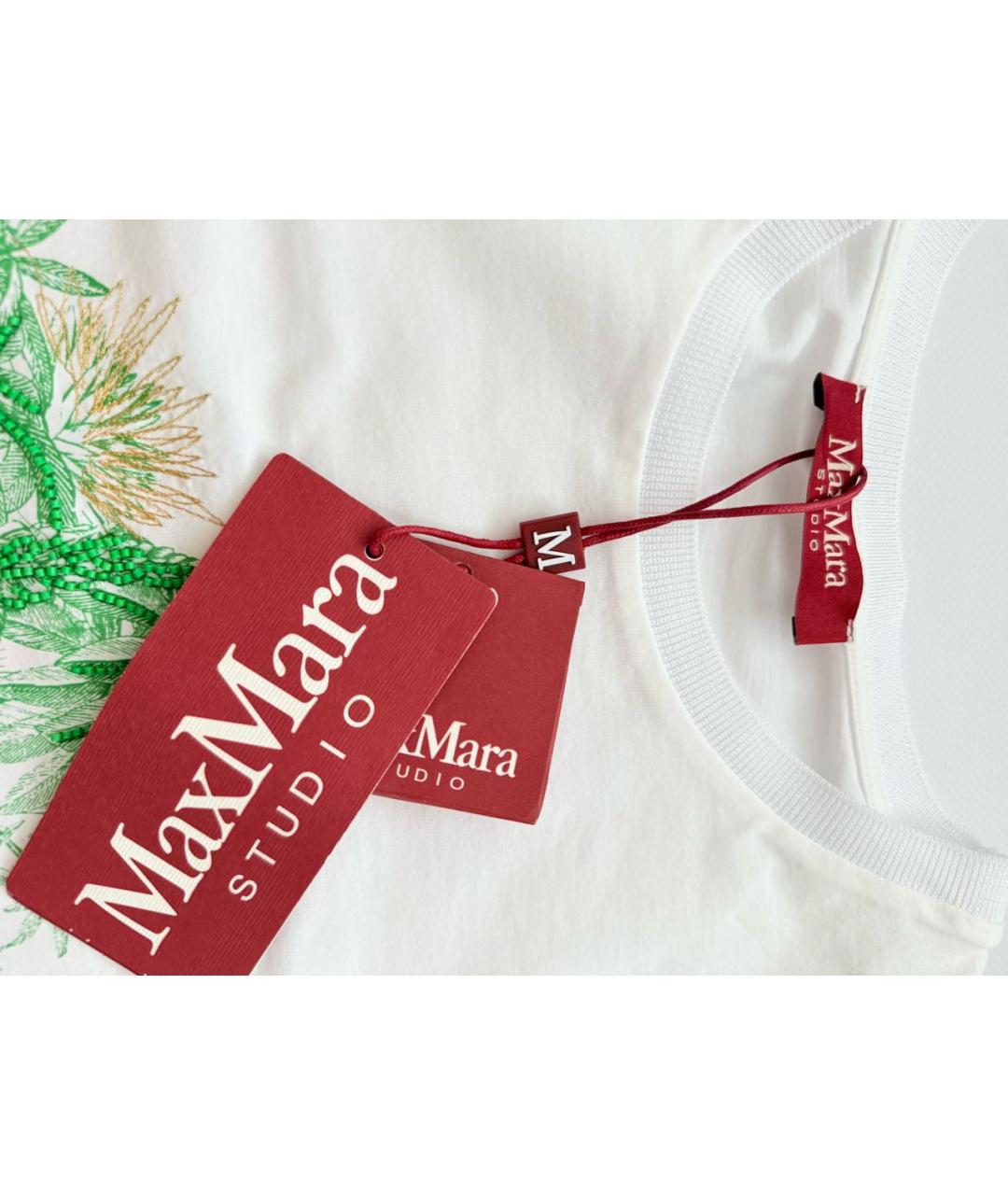 MAX MARA STUDIO Белая хлопковая футболка, фото 3