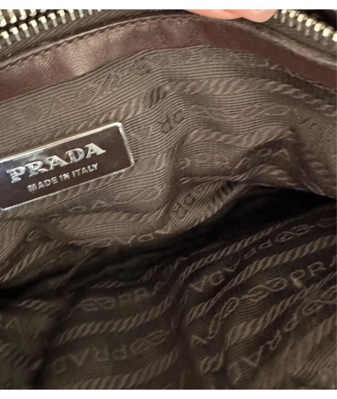PRADA Коричневая кожаная сумка с короткими ручками, фото 4