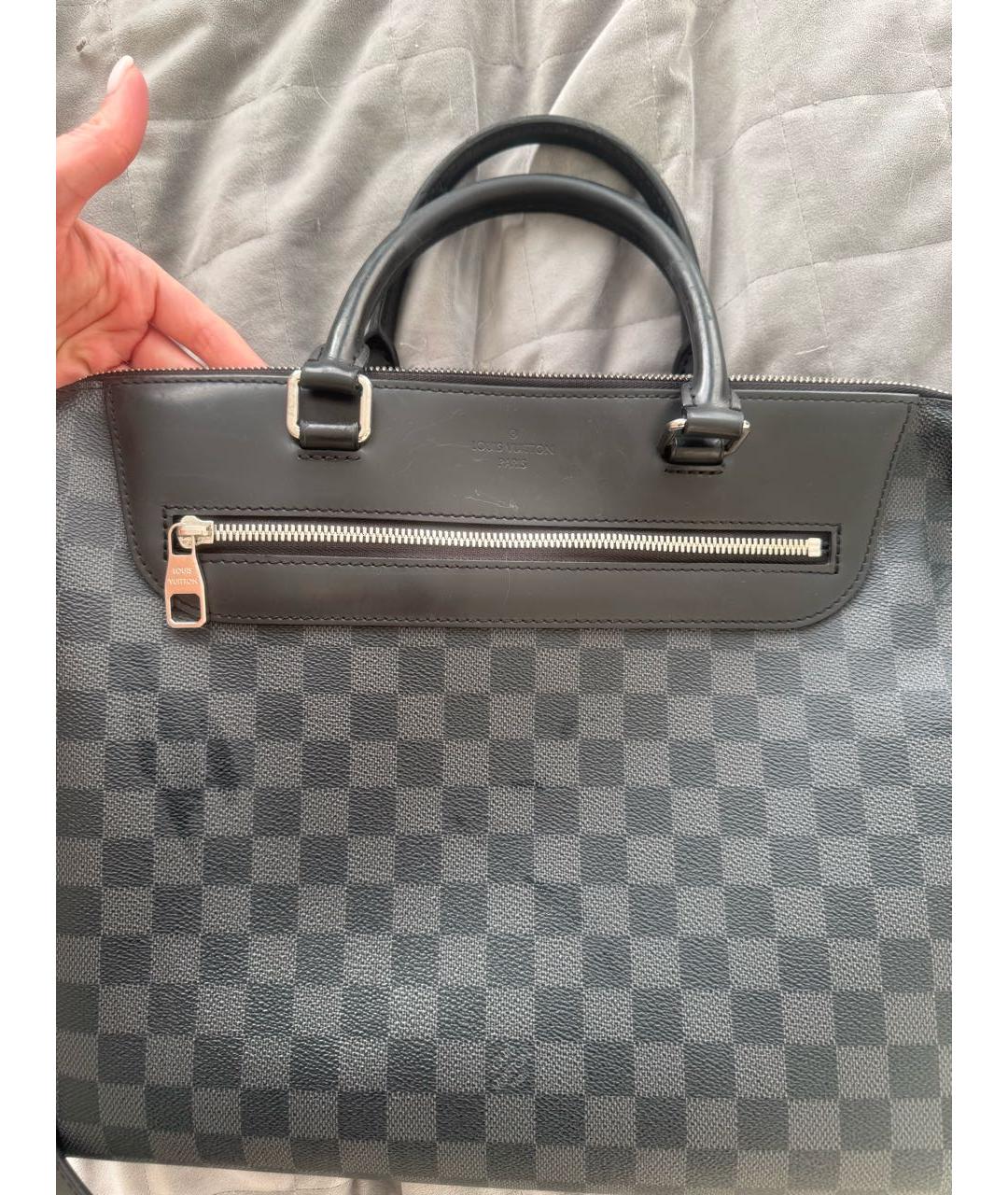 LOUIS VUITTON Антрацитовый кожаный портфель, фото 3