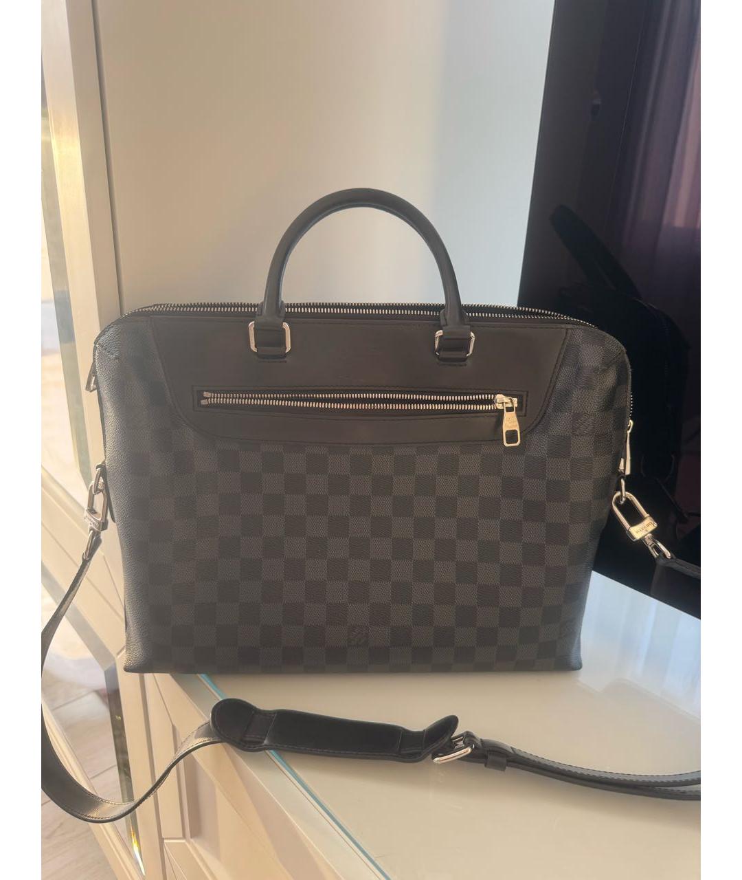 LOUIS VUITTON Антрацитовый кожаный портфель, фото 9