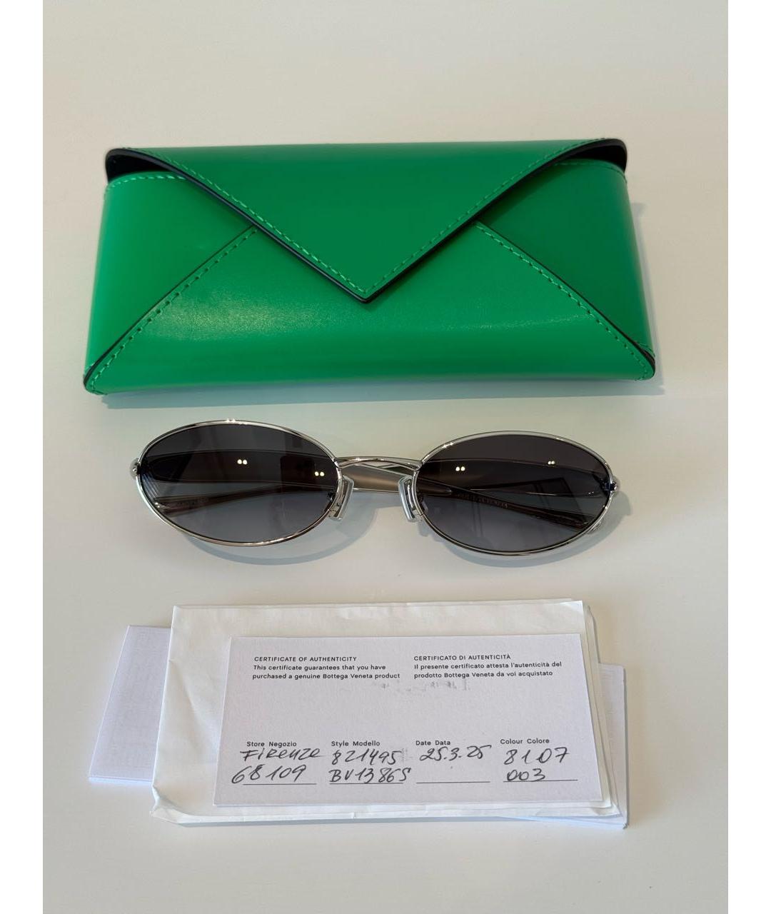 BOTTEGA VENETA Серебряные металлические солнцезащитные очки, фото 4