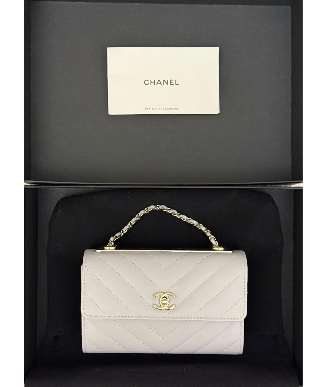 CHANEL Серая кожаная сумка с короткими ручками, фото 8