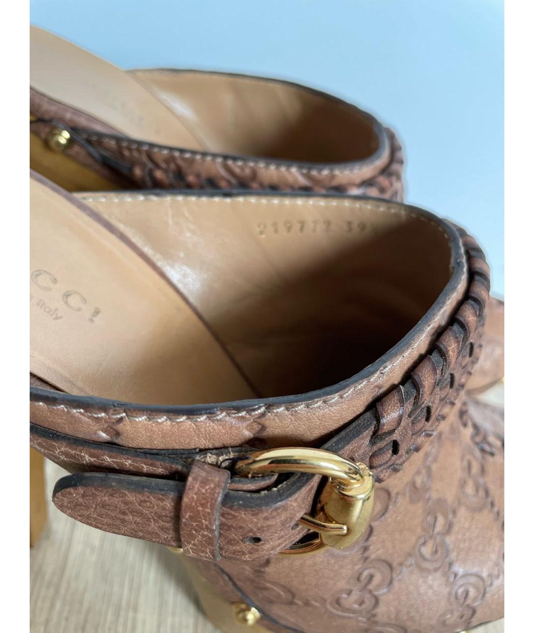 GUCCI Коричневые кожаные сабо, фото 6