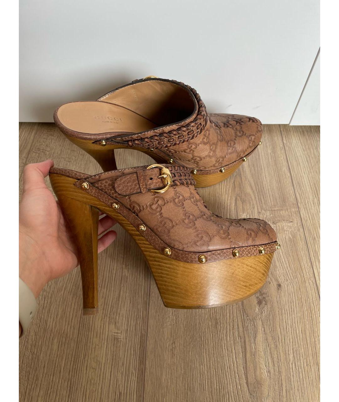 GUCCI Коричневые кожаные сабо, фото 3