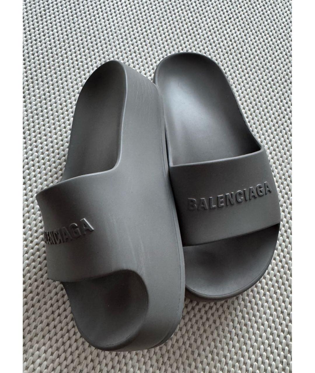 BALENCIAGA Антрацитовые резиновые шлепанцы, фото 3