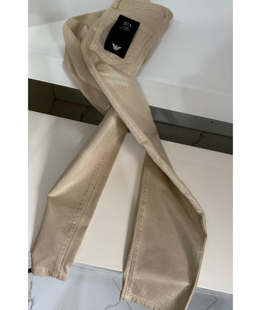 EMPORIO ARMANI Золотые хлопко-эластановые прямые джинсы, фото 5