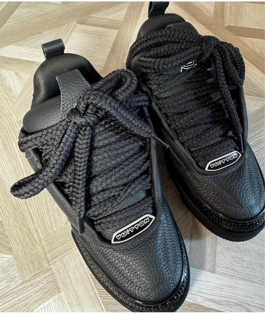 LOUIS VUITTON Черные кожаные низкие кроссовки / кеды, фото 3