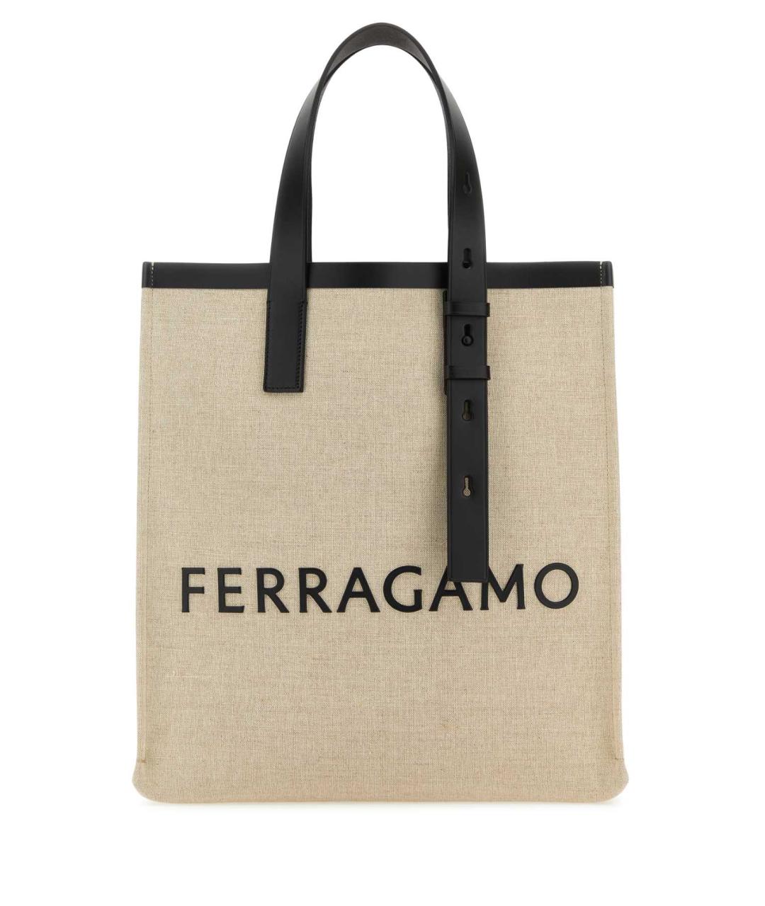 FERRAGAMO Бежевая тканевая сумка тоут, фото 1