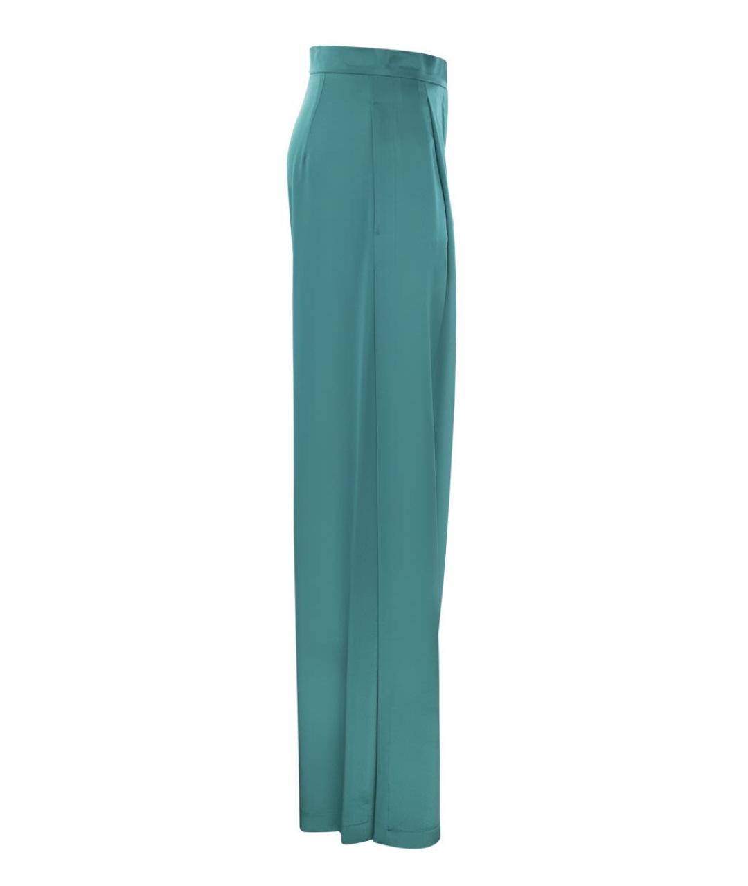 MAX MARA Бирюзовые шелковые прямые брюки, фото 3