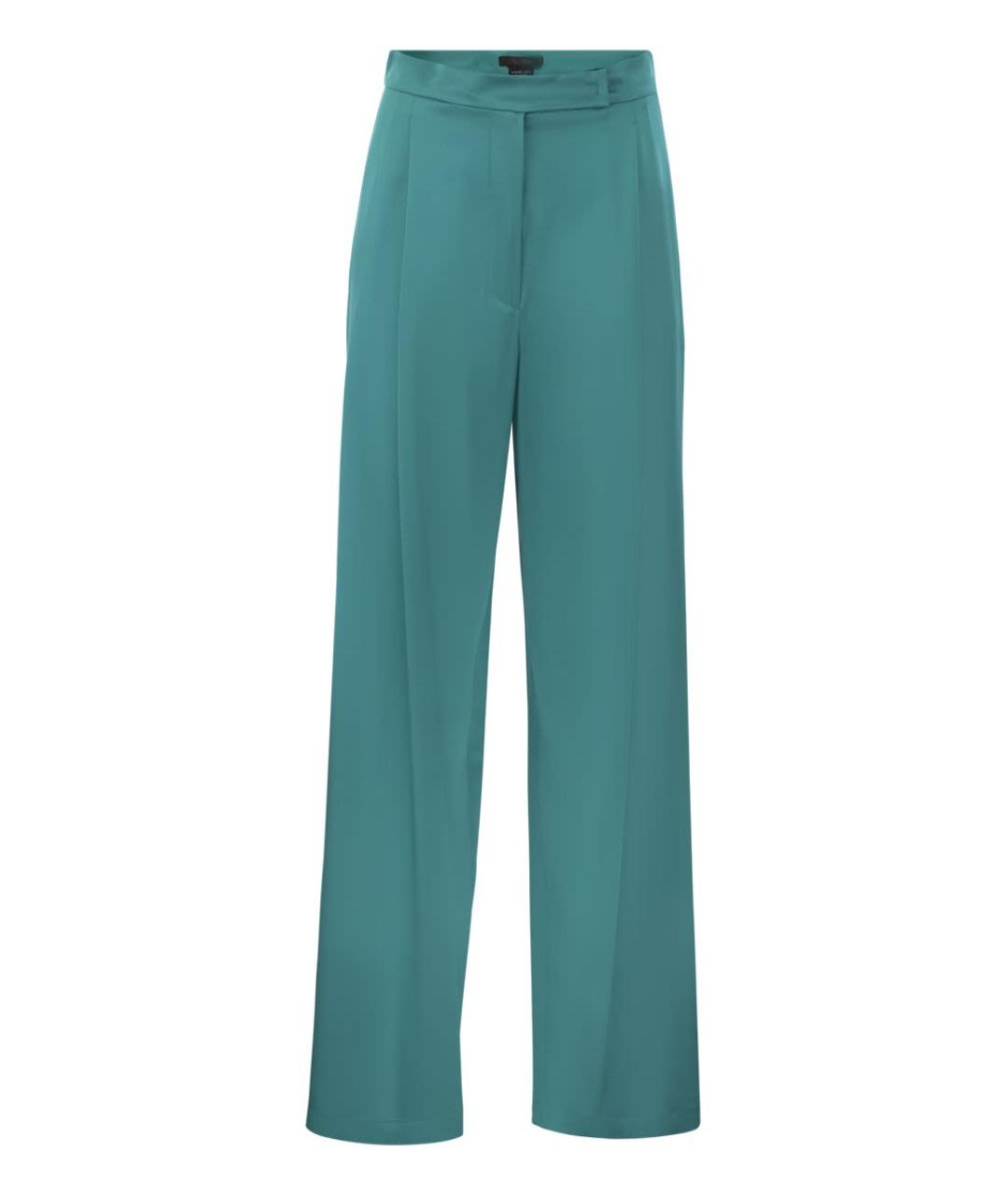 MAX MARA Бирюзовые шелковые прямые брюки, фото 1