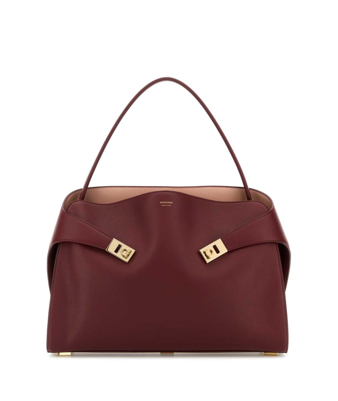 FERRAGAMO Бордовая кожаная сумка тоут, фото 1