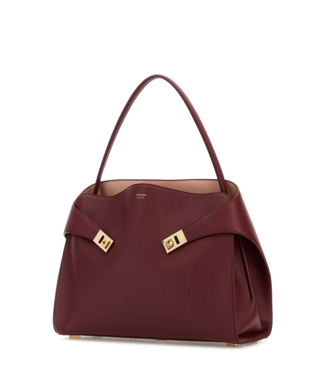 FERRAGAMO Бордовая кожаная сумка тоут, фото 2