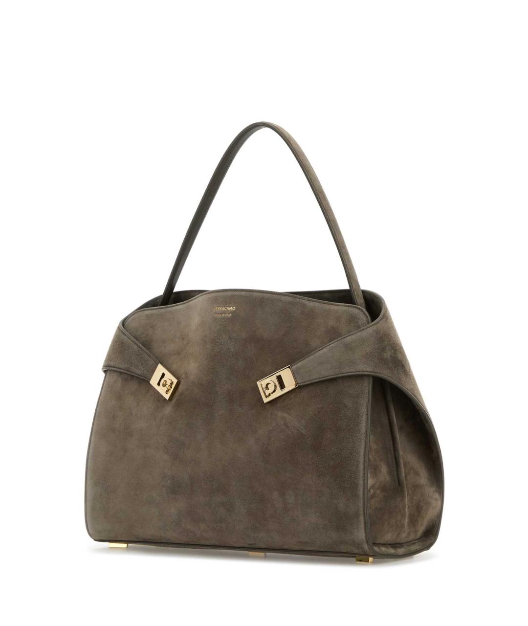 FERRAGAMO Серая кожаная сумка тоут, фото 2