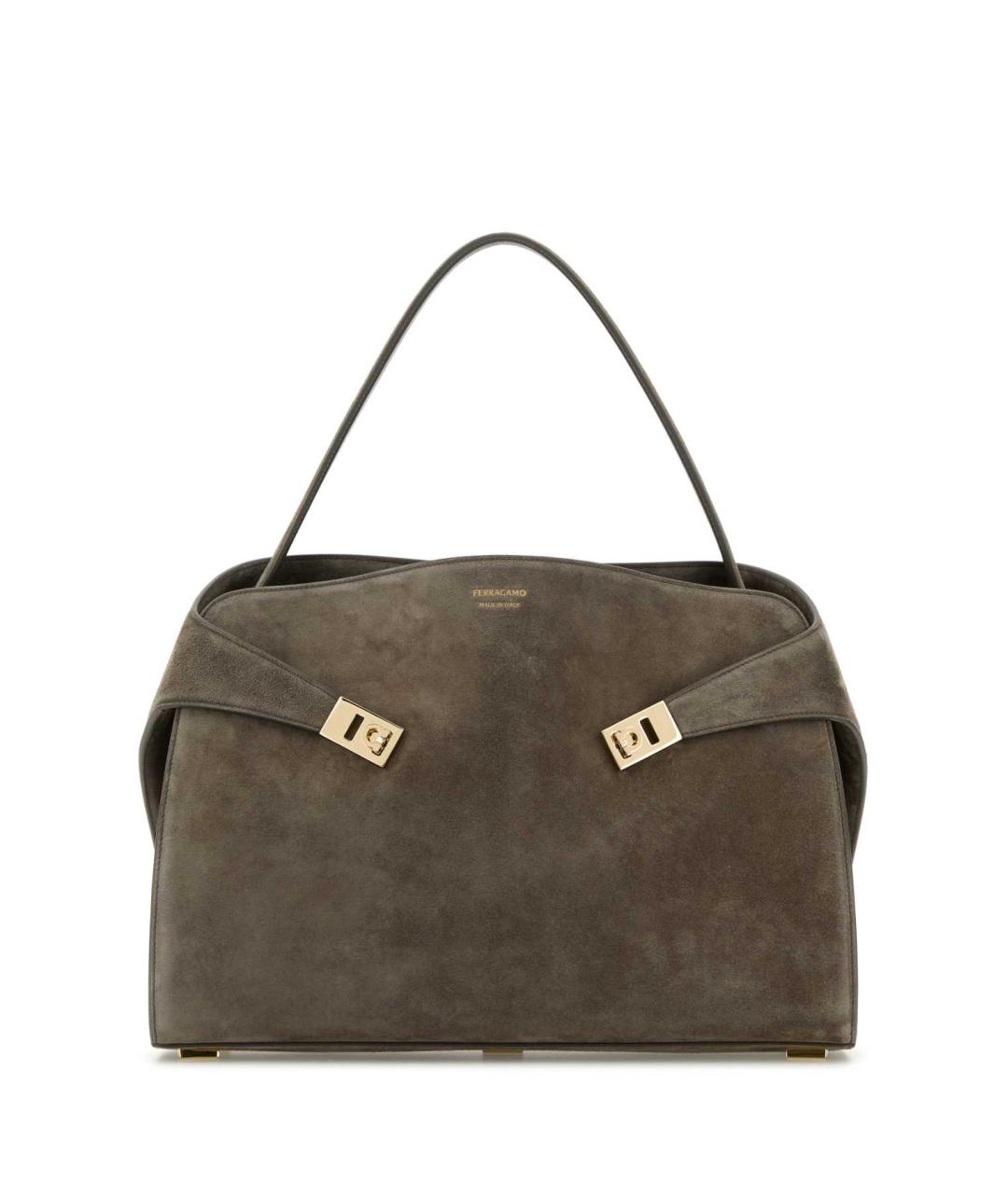 FERRAGAMO Серая кожаная сумка тоут, фото 1