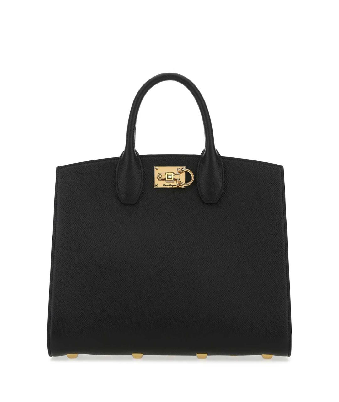 FERRAGAMO Черная кожаная сумка тоут, фото 1