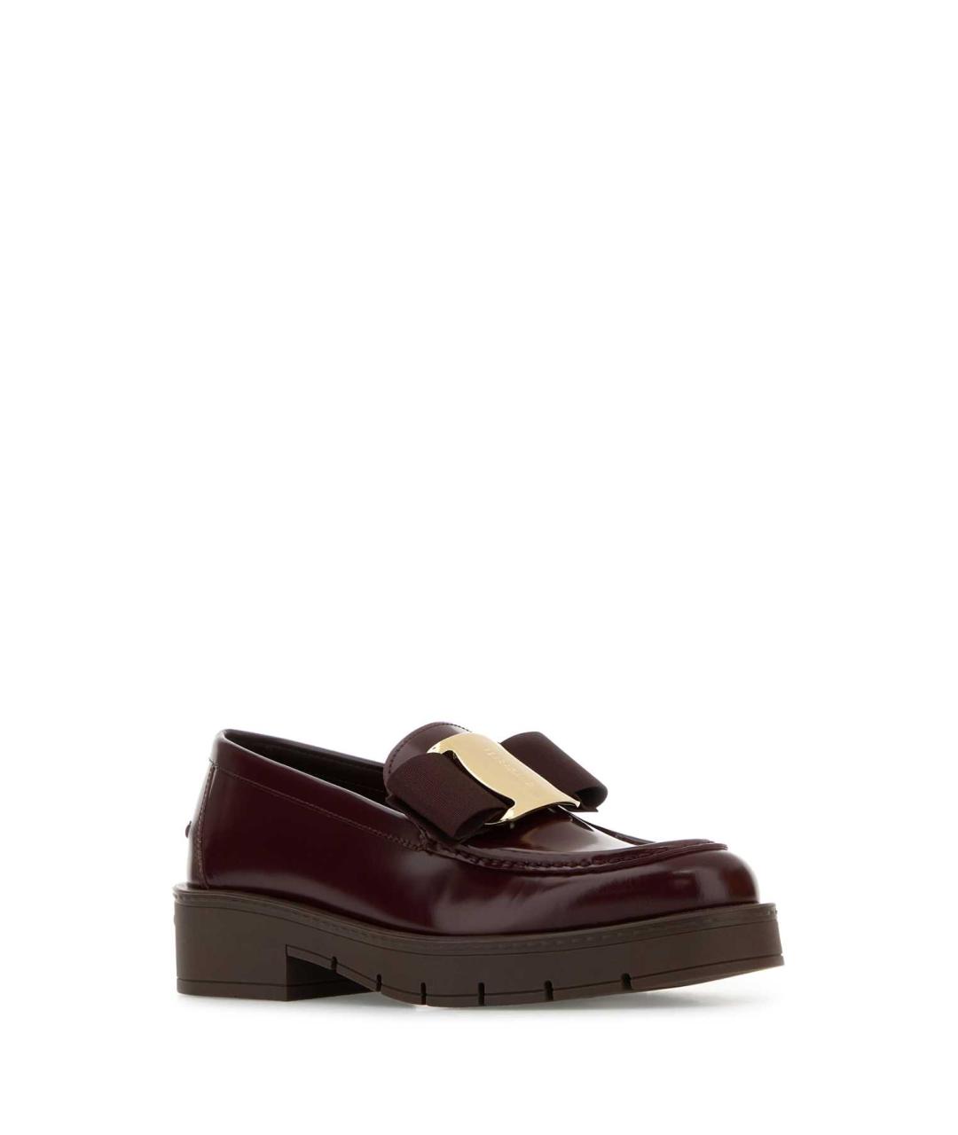 FERRAGAMO Бордовые кожаные лоферы, фото 2