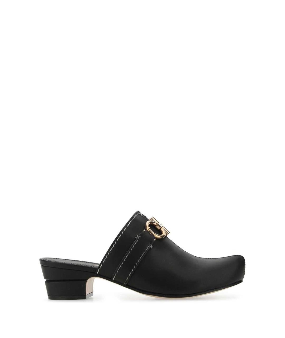 FERRAGAMO Черные кожаные сабо, фото 1