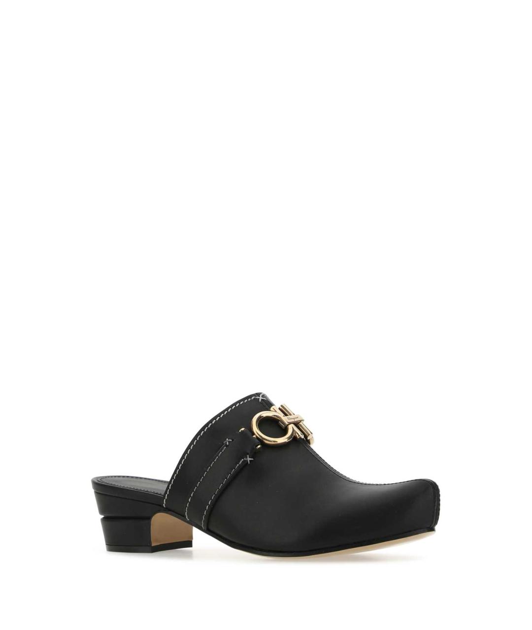 FERRAGAMO Черные кожаные сабо, фото 2