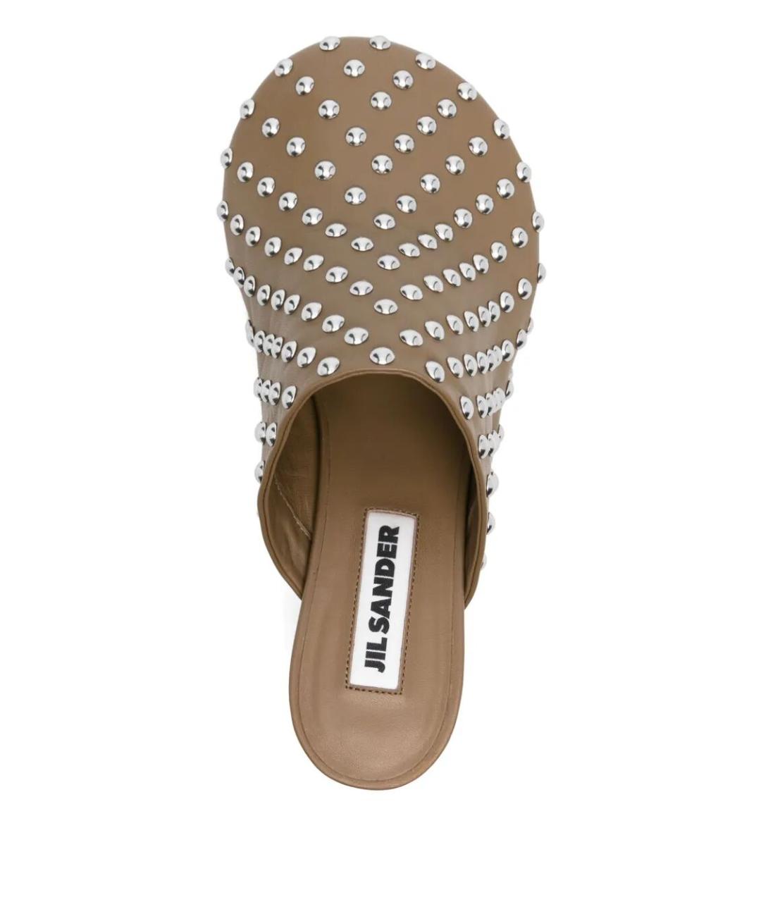 JIL SANDER Хаки кожаные мюли, фото 4