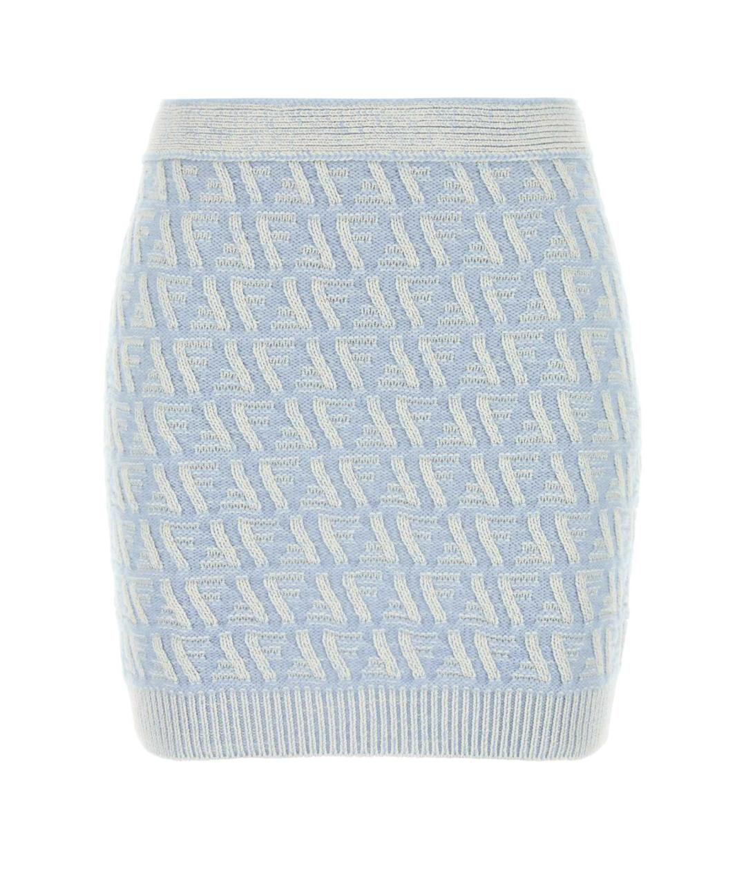 FENDI Голубая шерстяная юбка мини, фото 1