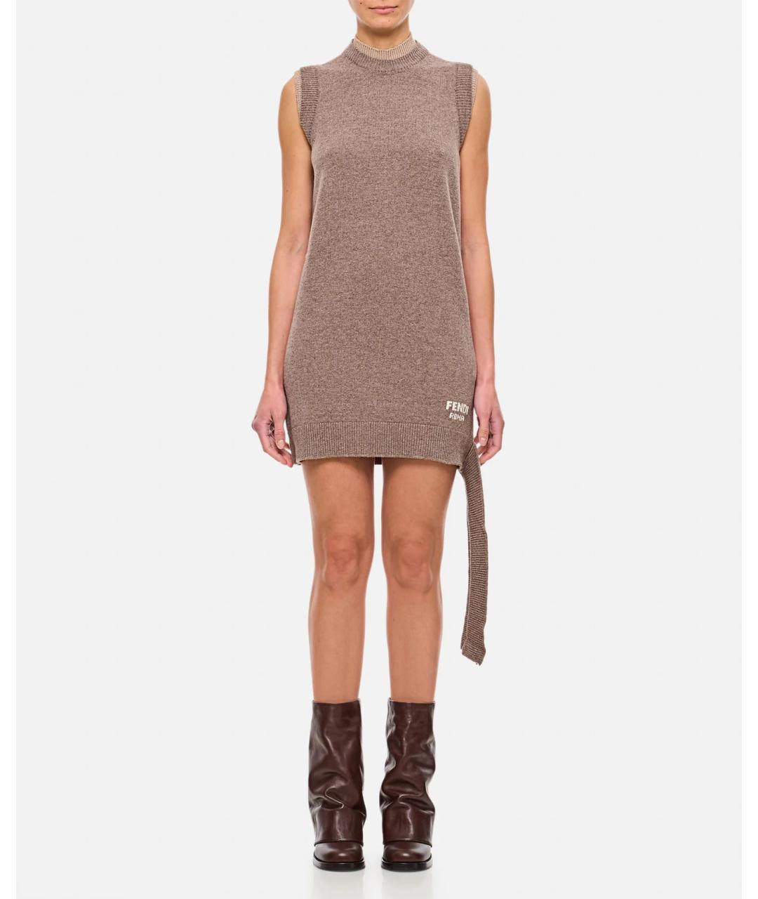 FENDI Коричневое кашемировое повседневное платье, фото 4