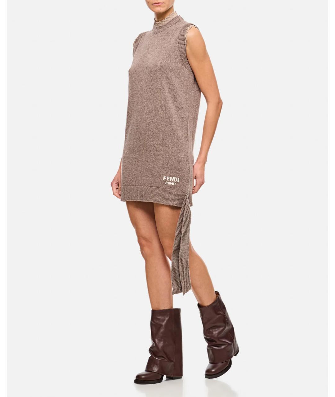FENDI Коричневое кашемировое повседневное платье, фото 5