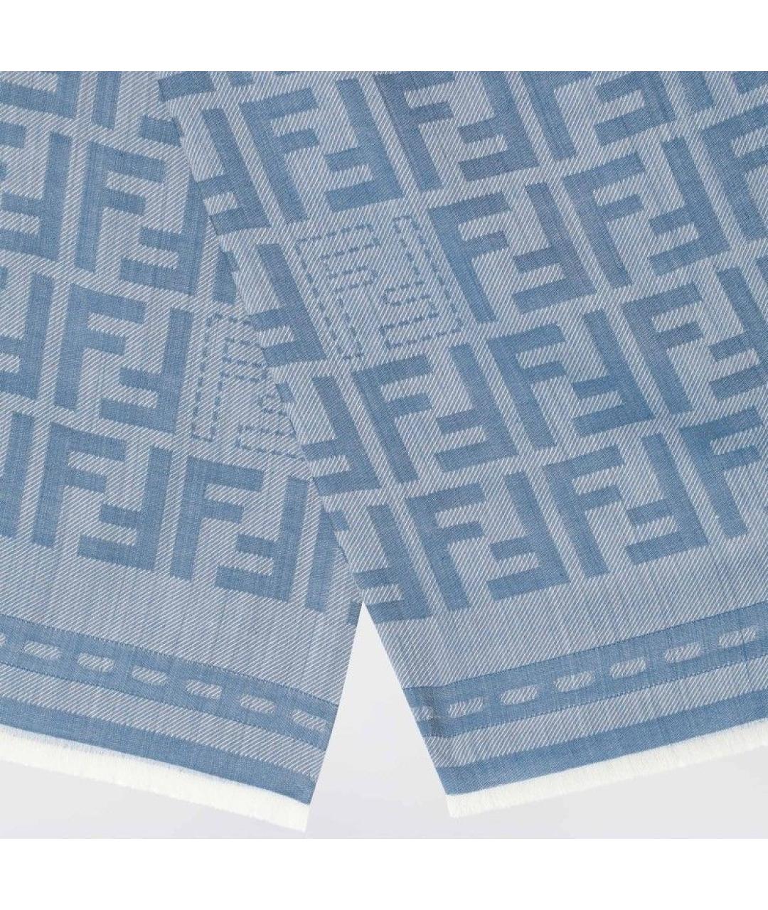 FENDI Голубой шерстяной шарф, фото 2