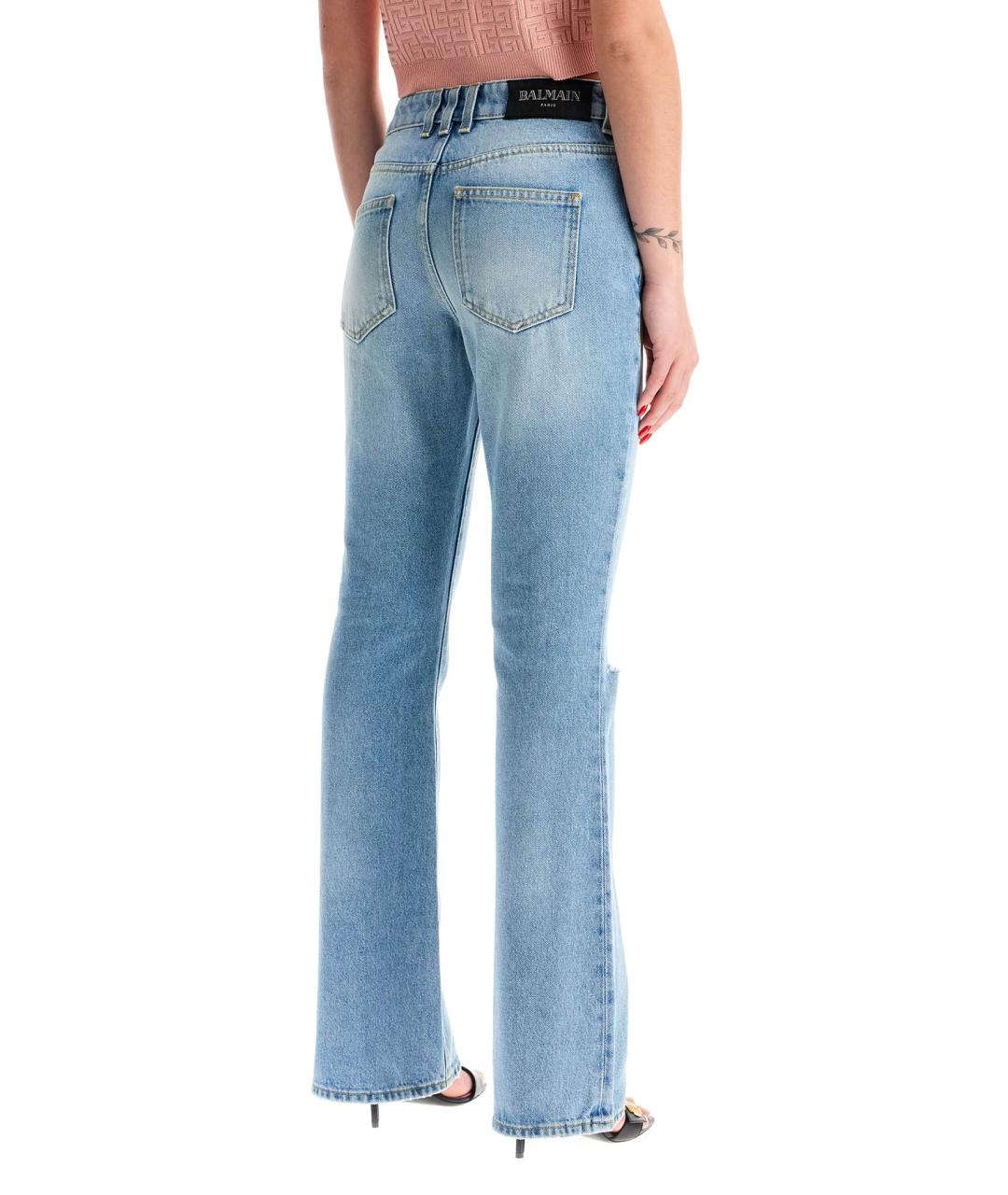 BALMAIN Голубые хлопковые прямые брюки, фото 3