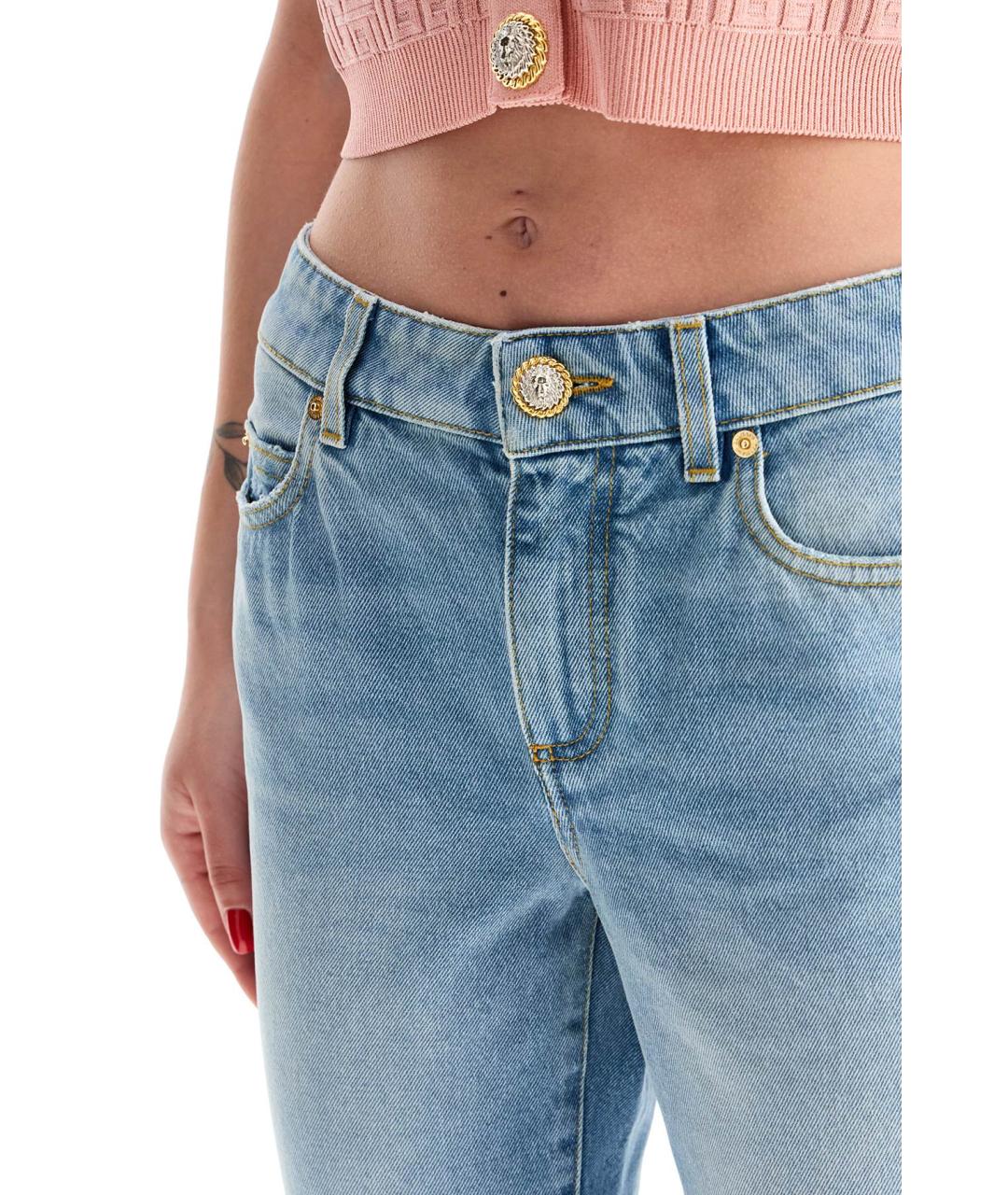 BALMAIN Голубые хлопковые прямые брюки, фото 4