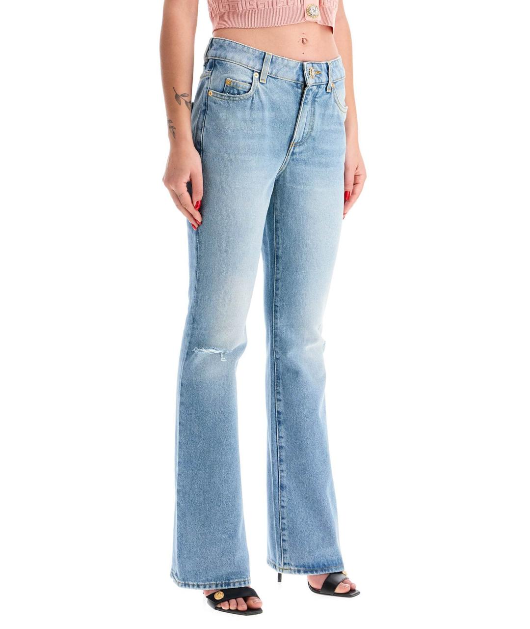 BALMAIN Голубые хлопковые прямые брюки, фото 2
