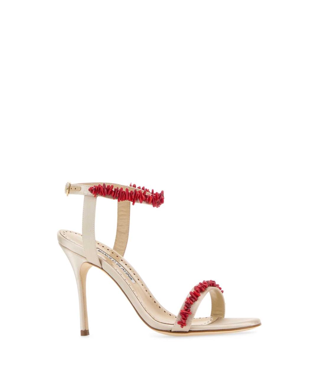 MANOLO BLAHNIK Бежевые текстильные босоножки, фото 2