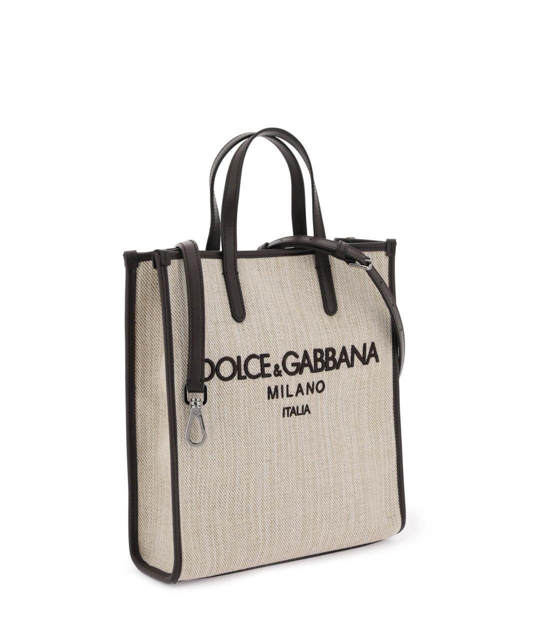 DOLCE&GABBANA Бежевая хлопковая сумка тоут, фото 4