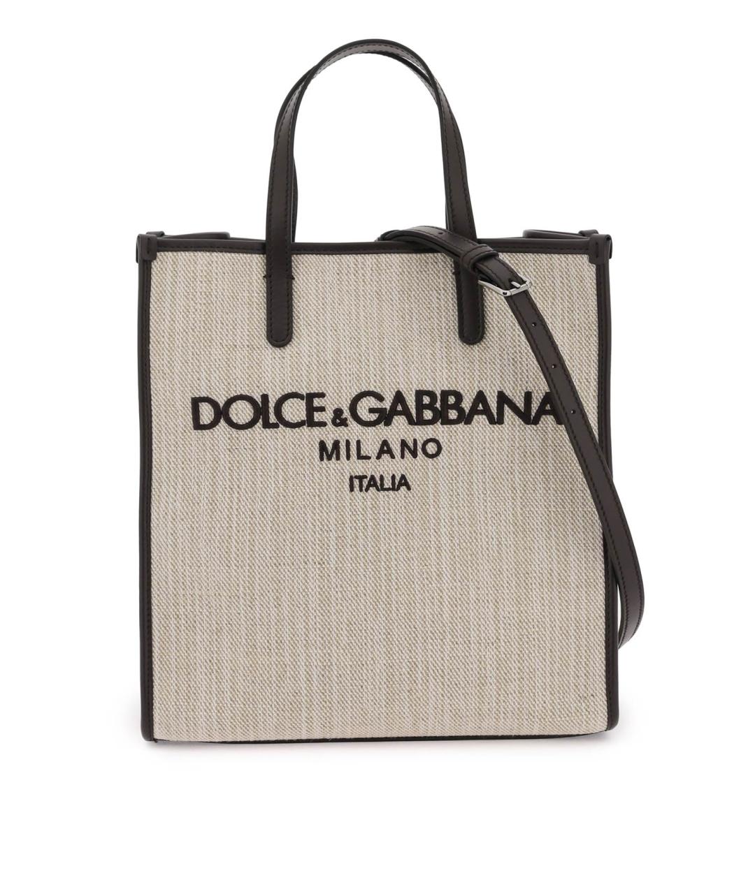 DOLCE&GABBANA Бежевая хлопковая сумка тоут, фото 2