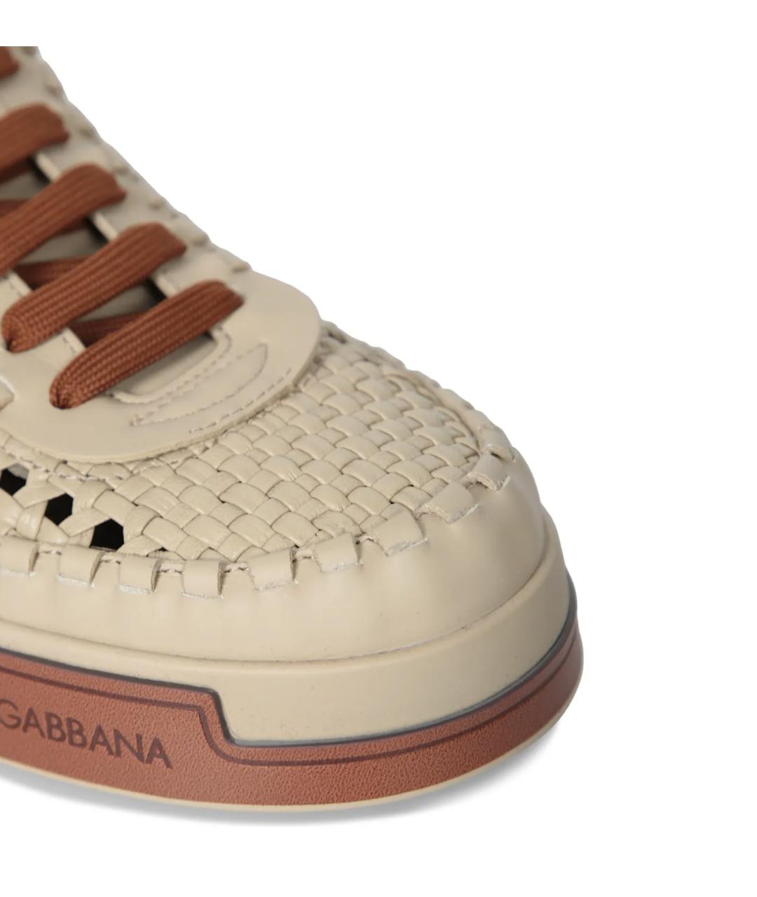 DOLCE&GABBANA Бежевые кожаные низкие кроссовки / кеды, фото 4