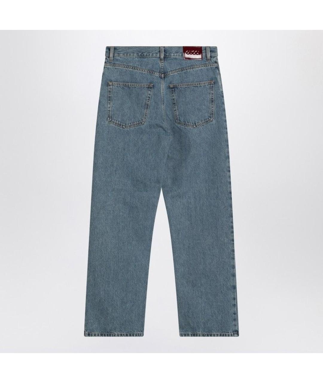 GUCCI Голубые хлопковые прямые джинсы, фото 2