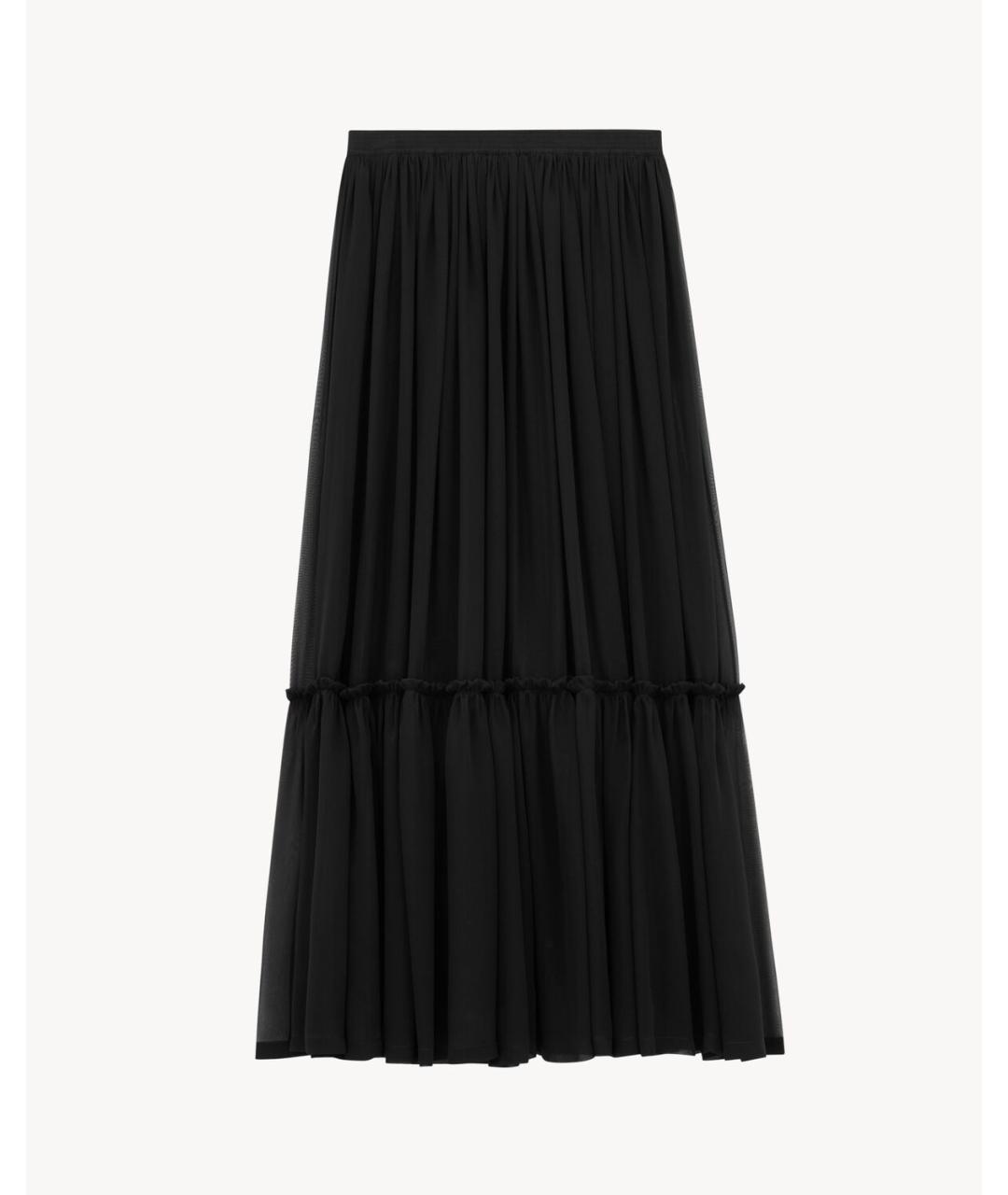 SAINT LAURENT Черная шелковая юбка миди, фото 1