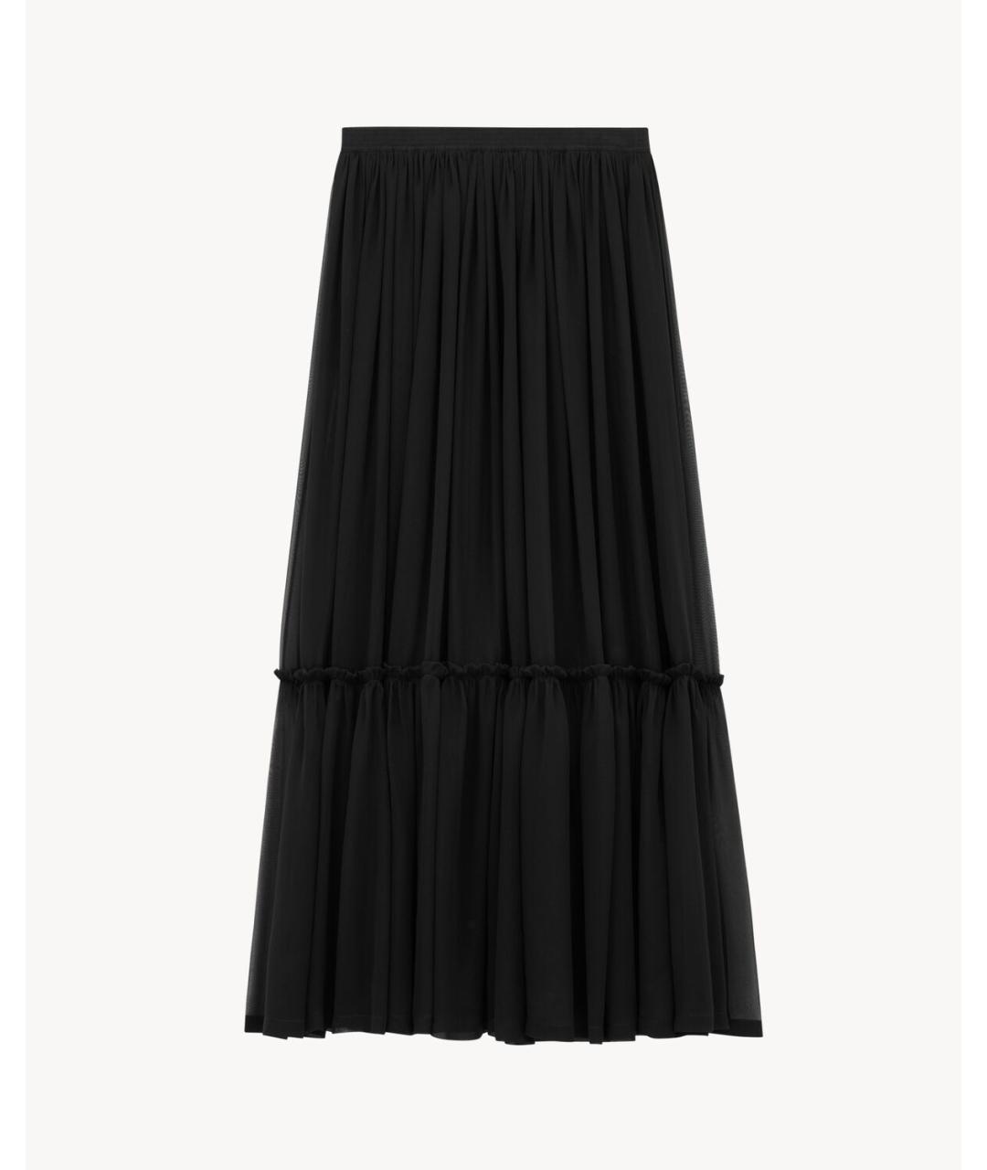 SAINT LAURENT Черная шелковая юбка миди, фото 2